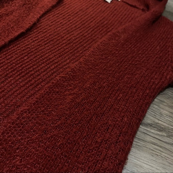 Free People Hooded Cardigan Medium Knit Womens Wine Red Light Weight - Picture 3 of 4